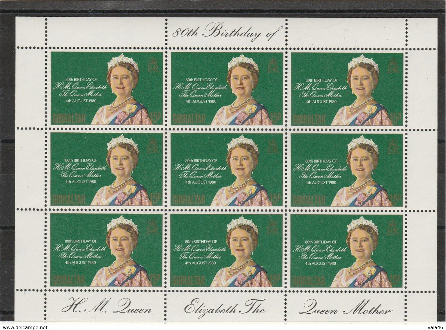 GIBRALTAR - TIMBRES BLOC FEUILLET  NEUFS  THE  QUEEN MOTHER  80 ANS DE REGNE - Gibilterra