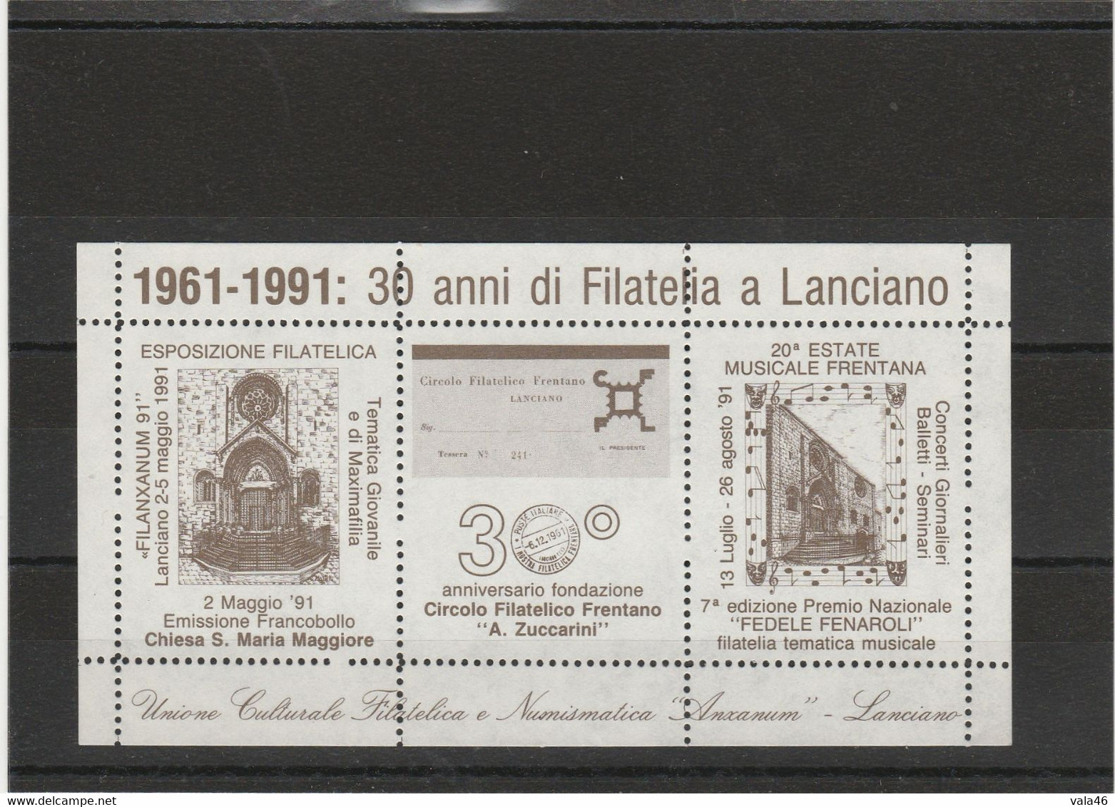 ITALIE  TIMBRES NEUFS  BLOC FEUILLET  NEUF  SANS GOMME - UNION CULTURELLE A LANCIANO - 1981-90:  Nuevos