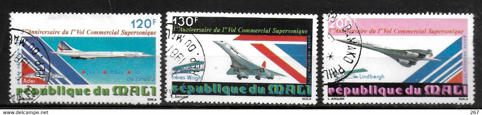 MALI  PA 351/53 Oblitere  Avions Concorde Ader Wright Lindbergh - Concorde
