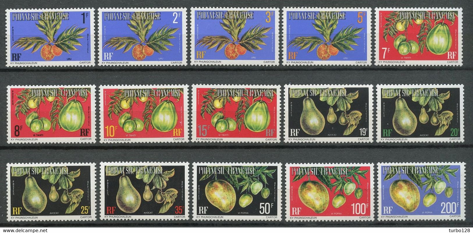 POLYNESIE 1977 Service N° 1/15A ** Neufs MNH Superbes C 42€  Flore Fruits - Dienstzegels