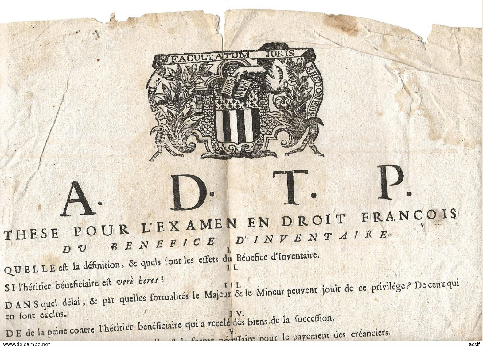 Rennes Faculté De Droit  Placard 1745  Soutenance De Thèse ( Jury : Du Parc Poullain , Richard, Lucas, De Coucy ) - Historical Documents