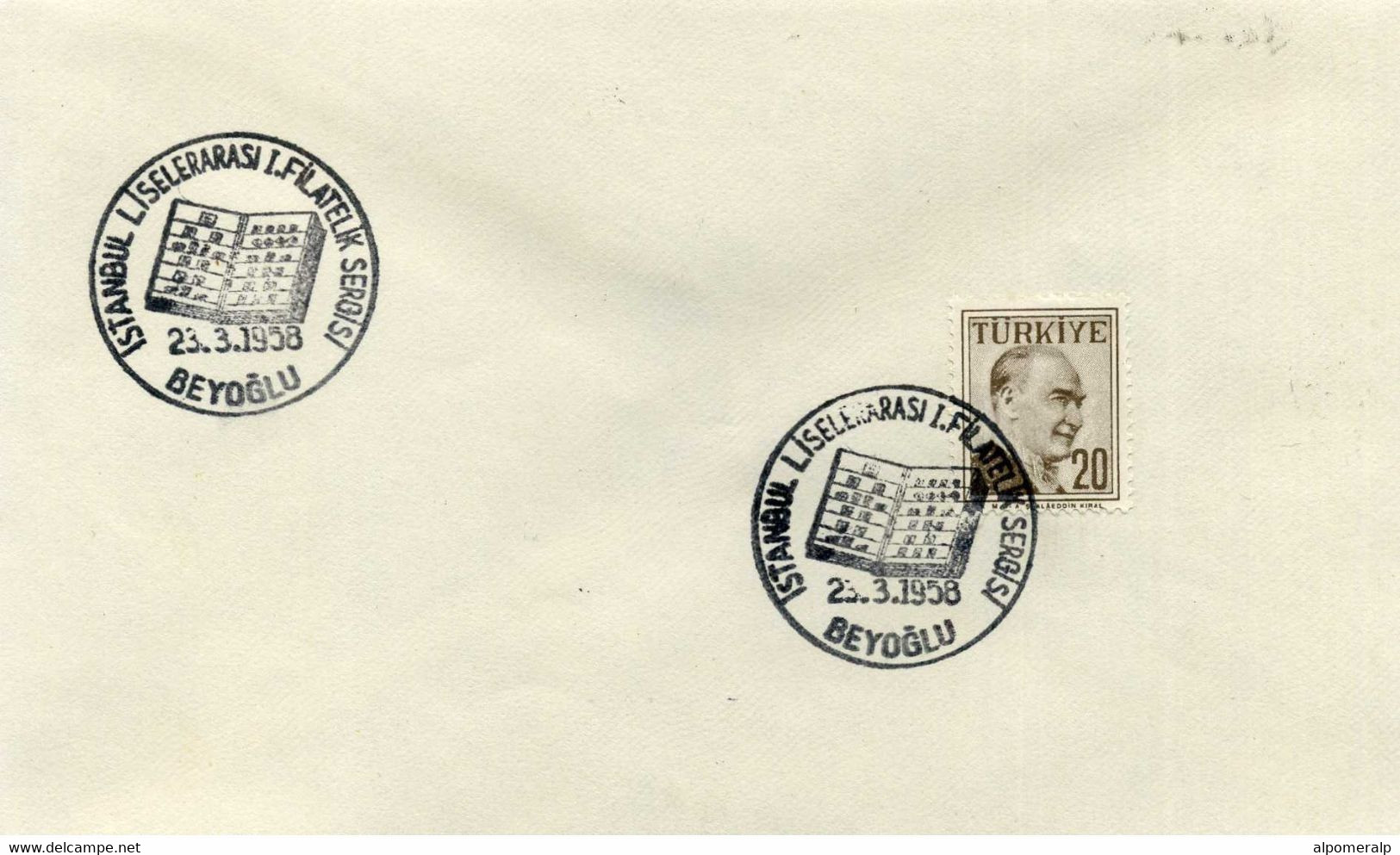 Turkey 1958 High Schools Philatelic Exhibition, Beyoglu, Mar. 23. | Book | Special Postmark - Covers & Documents