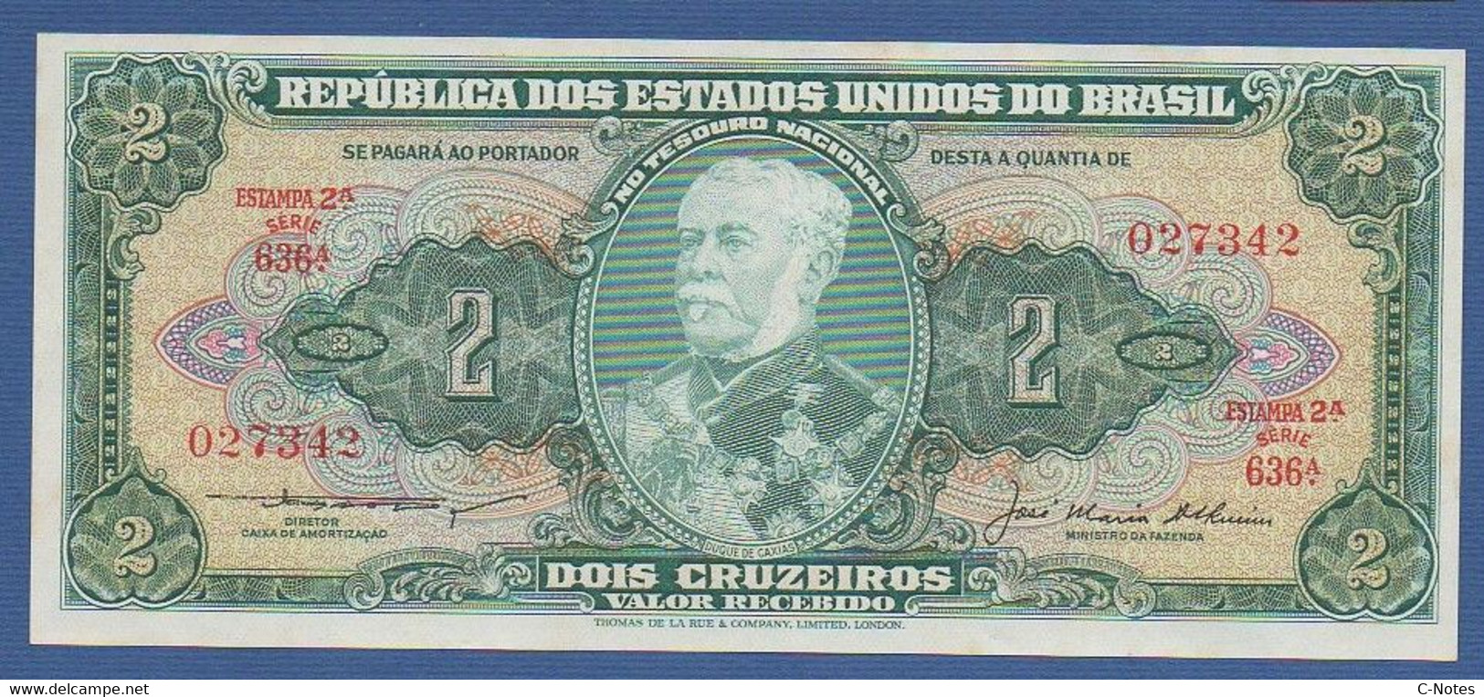 BRAZIL - P.157Ab – 2 CRUZEIROS ND (1956 - 1958) UNC-, Serie 636 027342 - Brésil