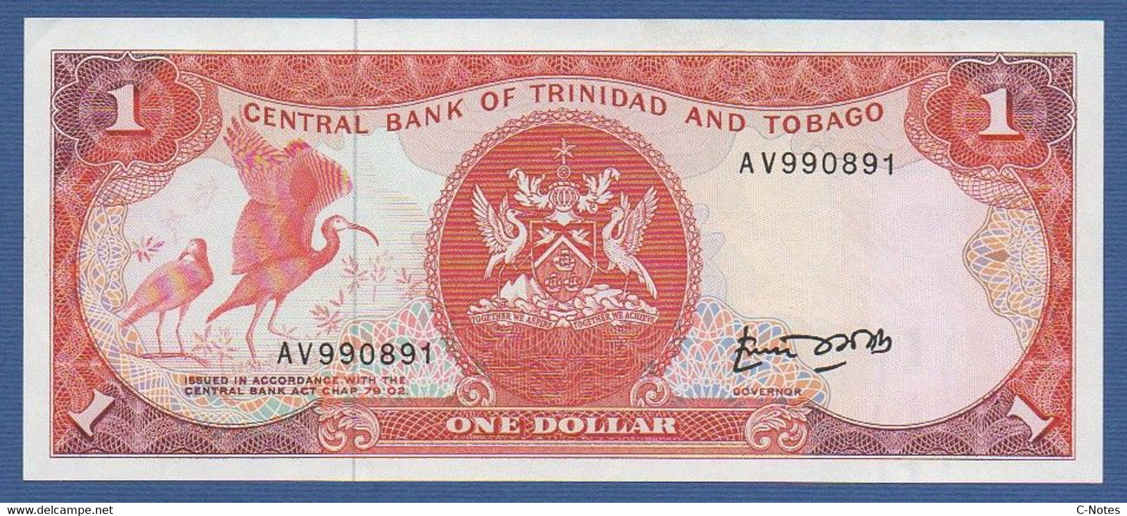 TRINIDAD & TOBAGO - P.36a – 1 Dollar ND (1985) "Chap. 79.02 - Arms" Issue UNC, Serie AV990891 - Trinidad En Tobago