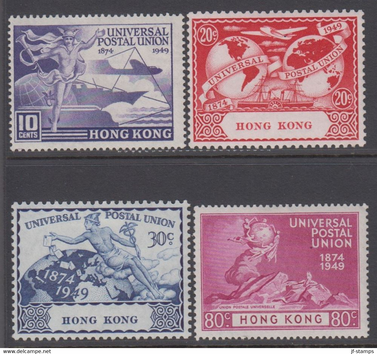 1949. HONG KONG UPU. Complete Set With 4 Stamps. Hinged. (Michel 173-176) - JF418341 - Unused Stamps
