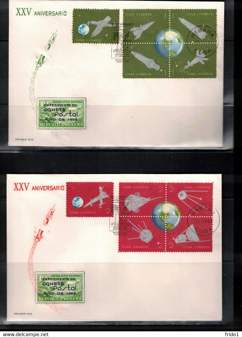 Cuba 1964 Space / Raumfahrt Anniversary Of The First Rocket Experiment From The Year 1939 - Rocket And Satellites FDC - Amérique Du Sud