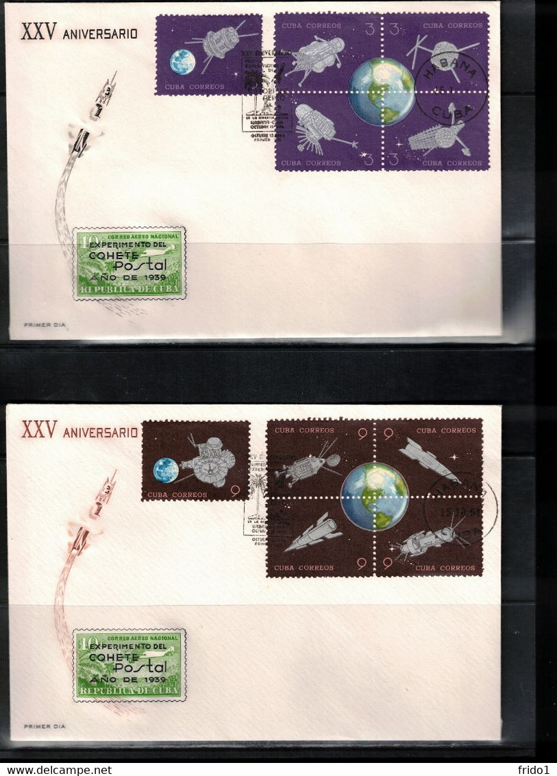 Cuba 1964 Space / Raumfahrt Anniversary Of The First Rocket Experiment From The Year 1939 - Rocket And Satellites FDC - Sud America