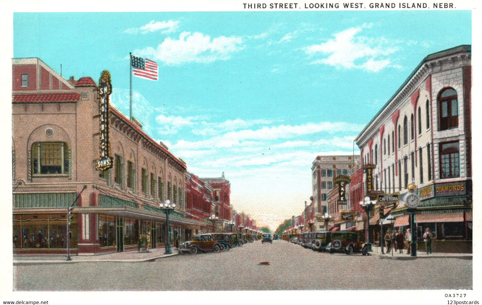 Third Street, Looking West, Grand Island, Nebraska - RARE! - Grand Island