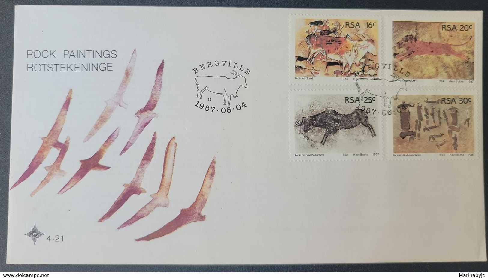 P) 1987 BERGVILLE SOUTH AFRICA, ROCK PAINTINGS ROTSTEKENINGE FDC, COMPLETE SERIES, XF - Autres & Non Classés