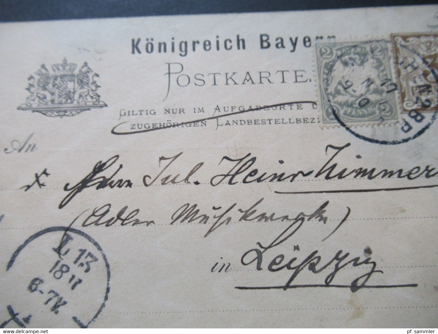 AD Königreich Bayern 1900 Ganzsache Mit Zusatzfrankatur München - Leipzig Vermerk Landbestellbezirke Durchgestrichen!! - Postwaardestukken