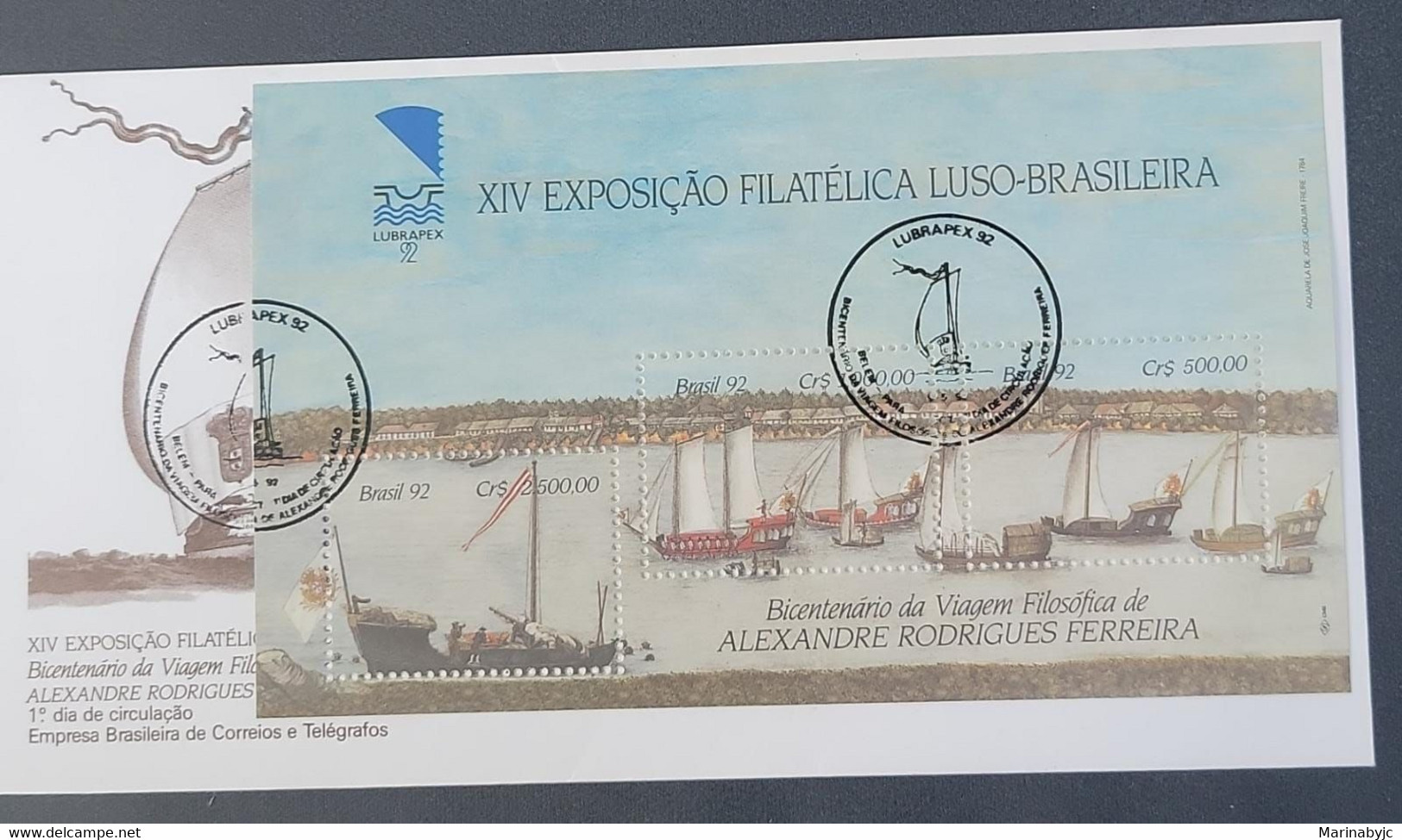 P) 1992 BRAZIL, LUBRAPEX 92 FDC, XIV BRAZILIAN-PORTUGUESE EXHIBITION, BICENTENNIAL PHILOSOPHICAL JOURNEY, MINISHEET, XF - Andere & Zonder Classificatie