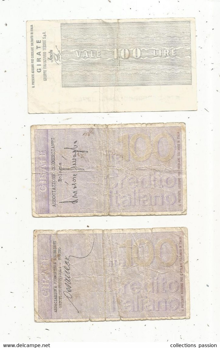 Chéque,ITALIE, 100 Lire ,1976 , 1977, LOT DE 3 CHEQUES - Unclassified