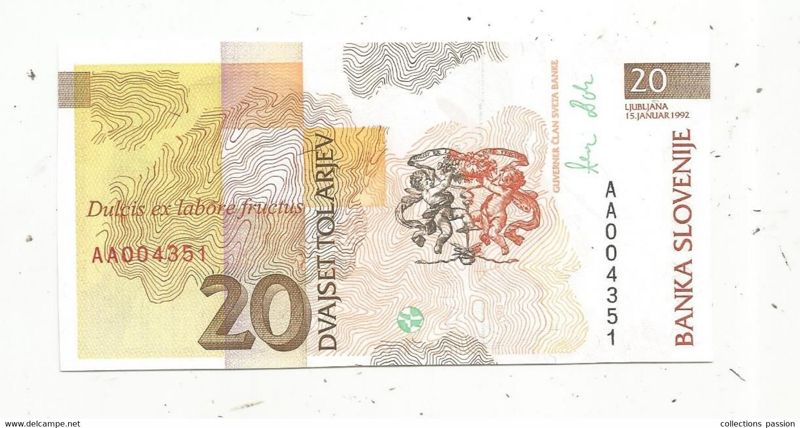 Billet , SLOVENIE ,banka Slovenije, 20 Dvajset Tolarjev , 1992 - Eslovenia