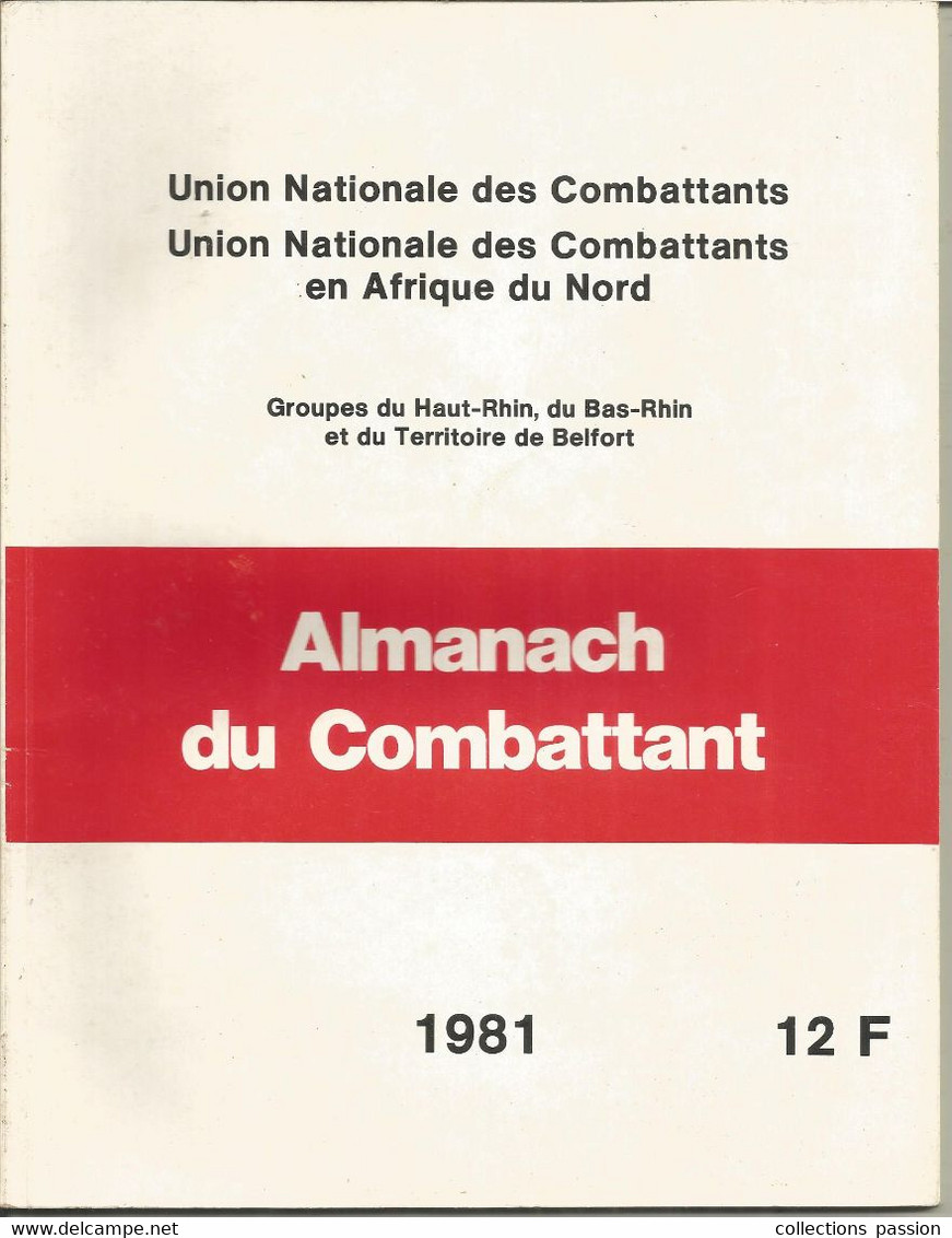 Militaria , Almanach Du Combattant, 1981, UNION NATIONALE DES COMBATTANTS EN AFRIQUE DU NORD, Frais Fr 6.15 E - French