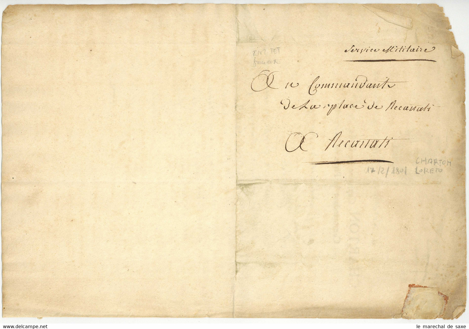 ARMEE D'ITALIE 1801 Lorette LORETO Ancona Charton Armata Francese Italia Service Militaire - Army Postmarks (before 1900)