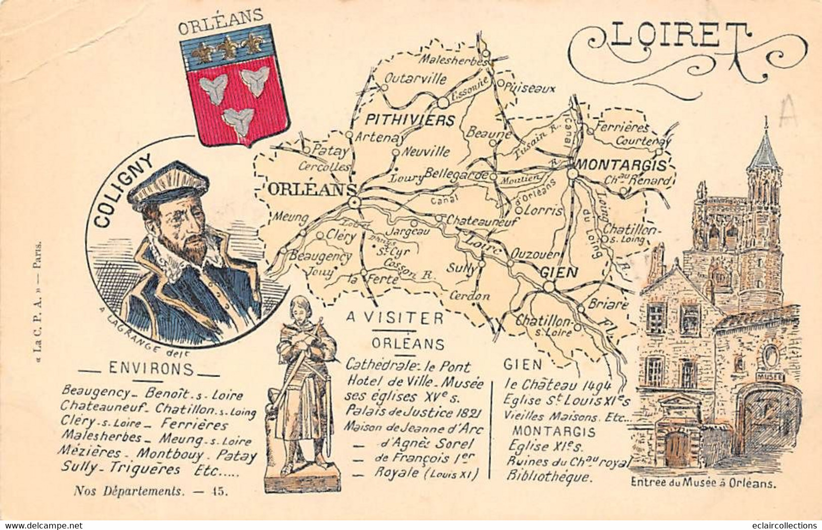 Divers-Non Classés      45      Carte Géographique Du Loiret  -Coligny -          (voir Scan) - Otros & Sin Clasificación