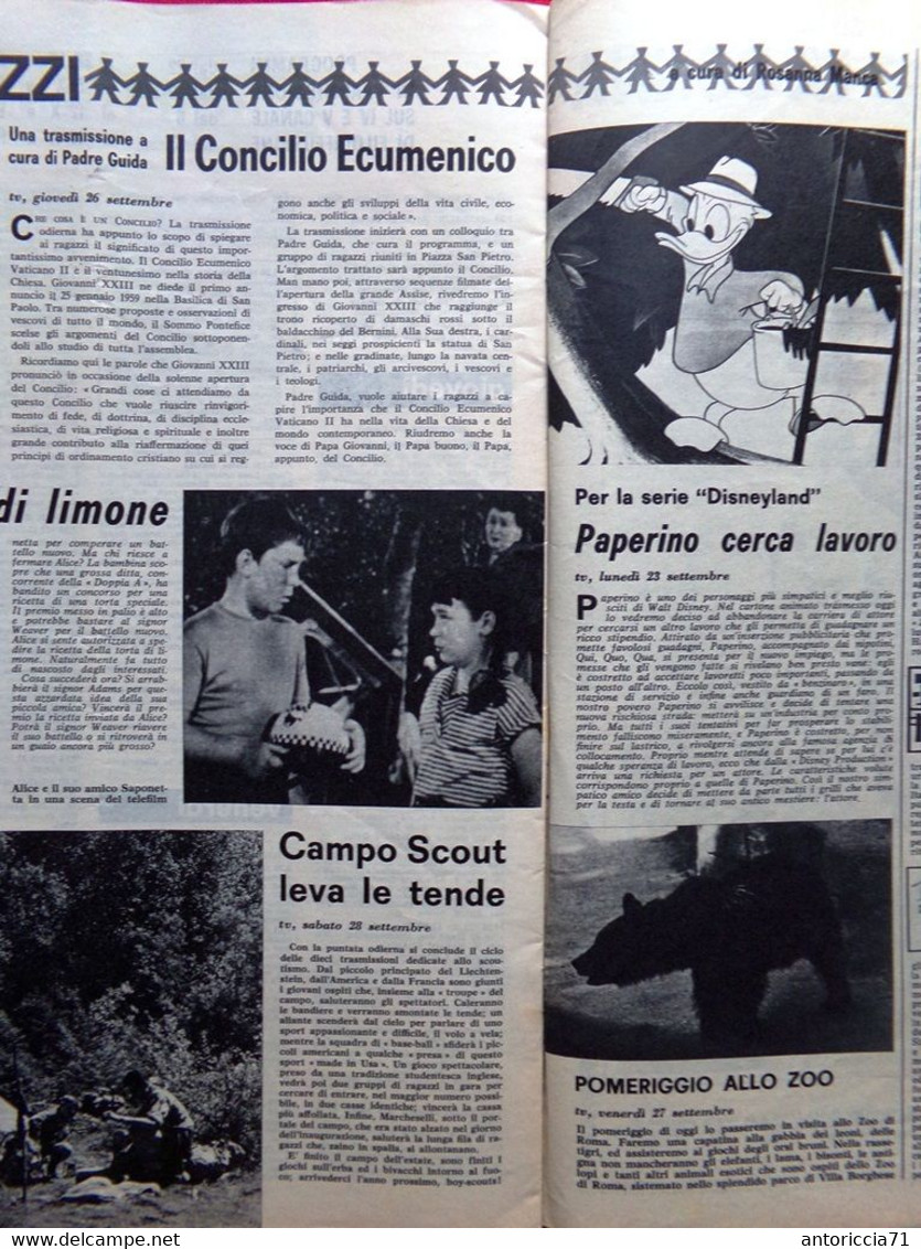 Radiocorriere TV Del 22 Settembre 1963 Gran Premio Paperino Olivecrona Pugliese - Télévision