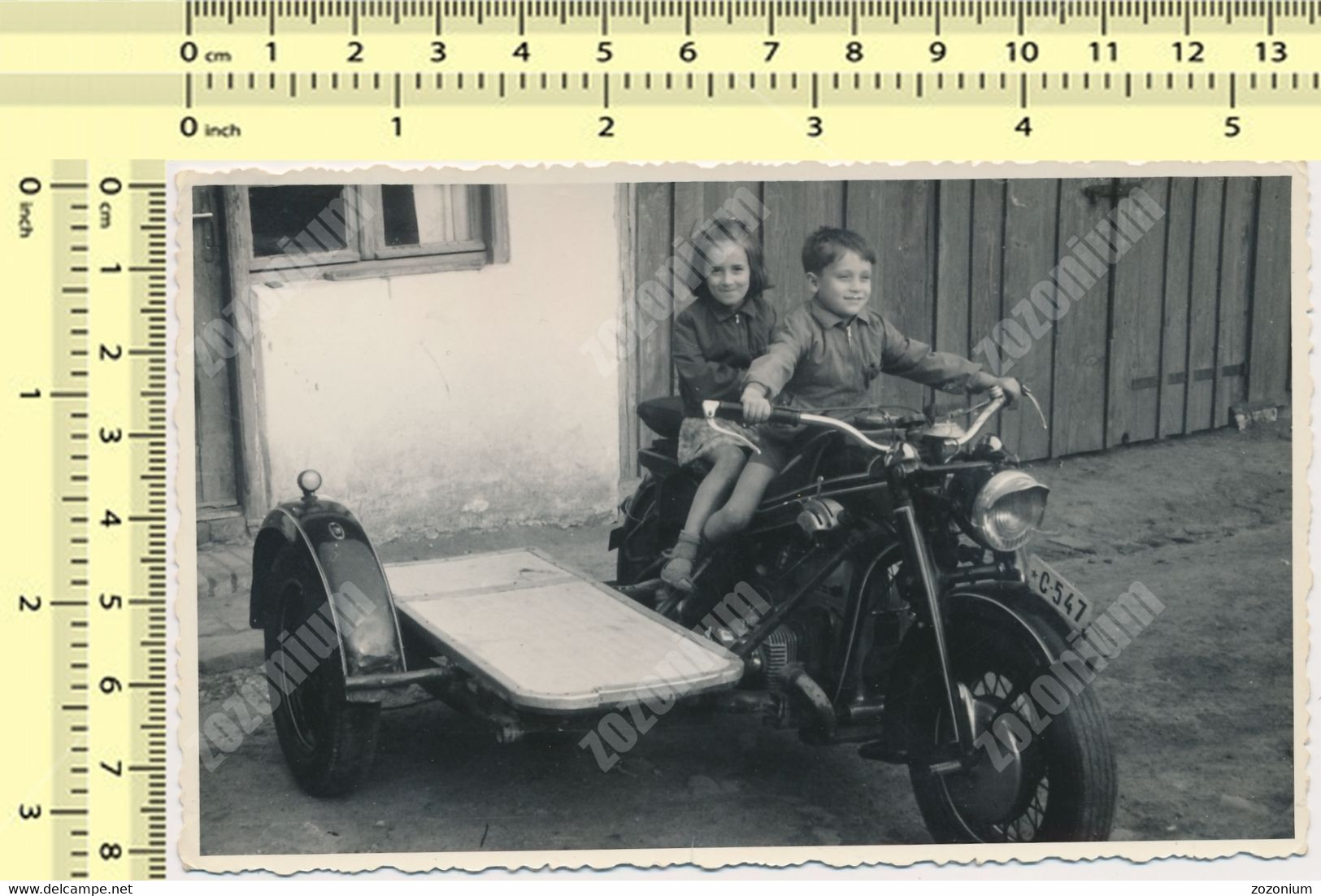 REAL PHOTO Motorcycle, Moto, Kids Boy Girl Enfants SIDE-CAR Serbia Vintage Old Photo ORIGINAL - Automobile