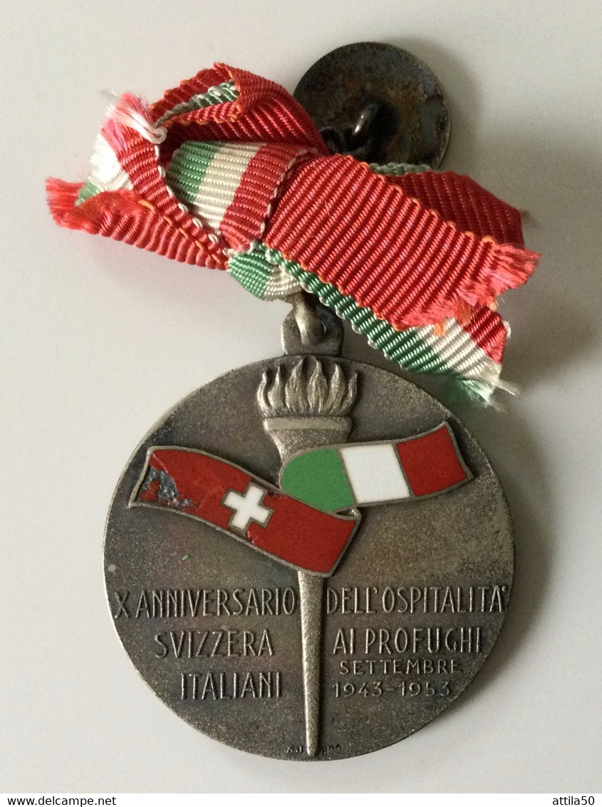 Lombardia, Medaglia D’argento Per Ospitalità Svizzera Ai Profughi Italiani 1943-1953 , Con Custodia SPL. - Notgeld