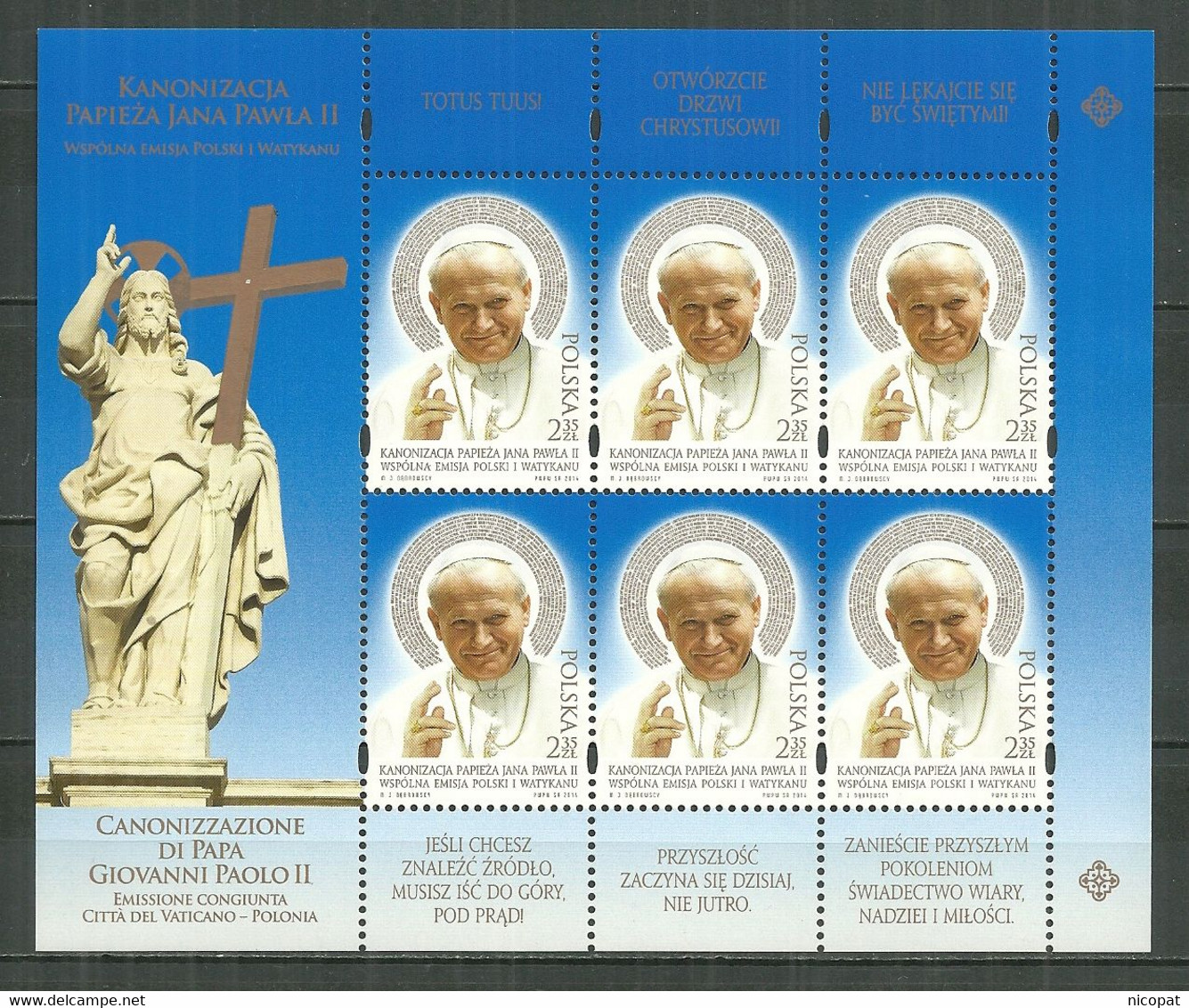 POLAND MNH ** 4358 En Feuille Feuillet Canonisation De JEAN PAUL II Pape Religion - Full Sheets