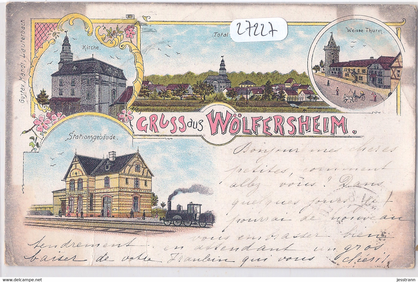 WOELFERSHEIM- GRUSS AUS WOELFERSHEIM- BELLE LITHO ECRITE EN 1898- USAGEE- RARE - Andere & Zonder Classificatie