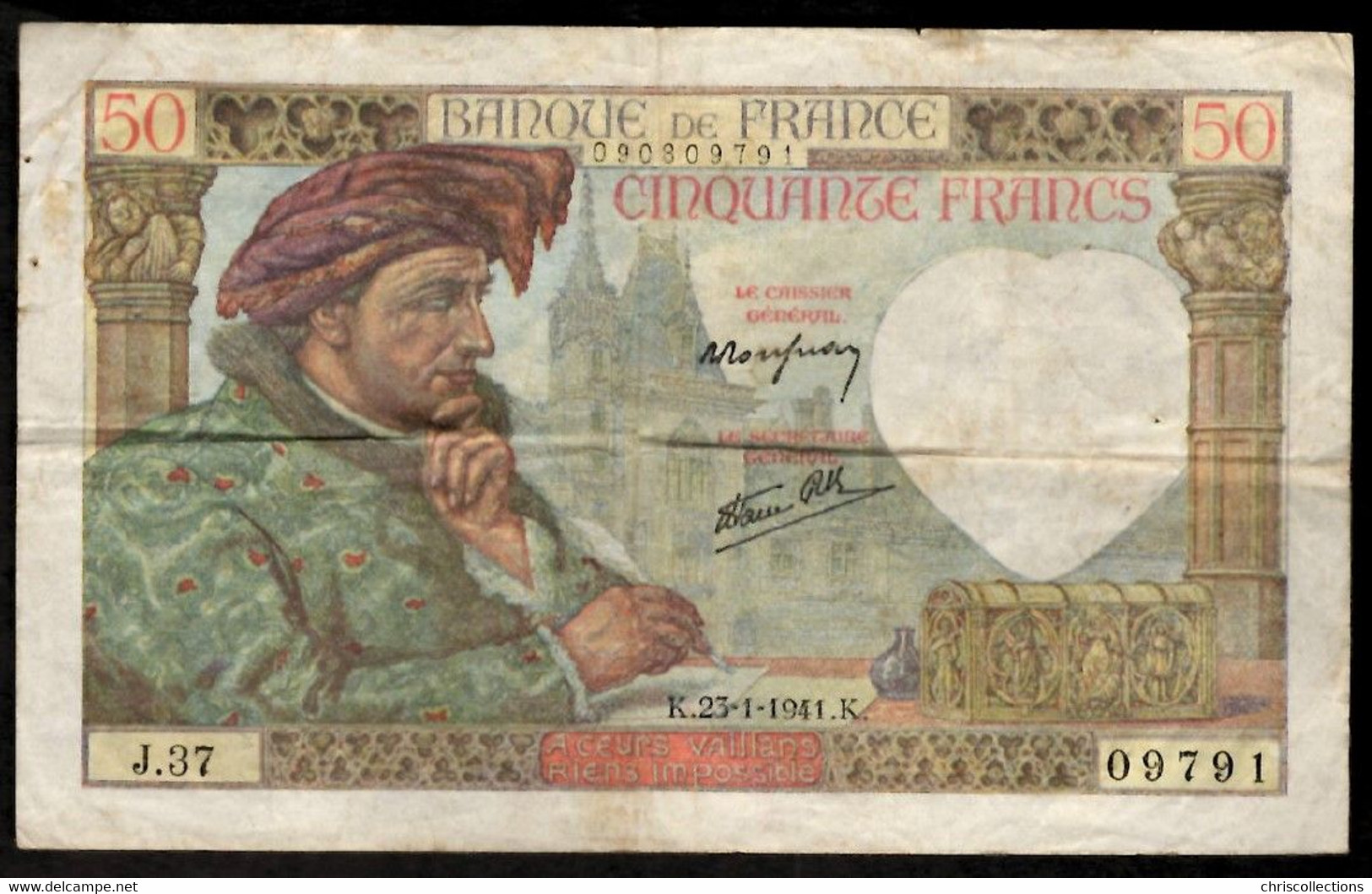 FRANCE - 50 Francs Jacques Coeur 23.1.1941 - F 19/5 - N°09791 - TB+ - 50 F 1940-1942 ''Jacques Coeur''