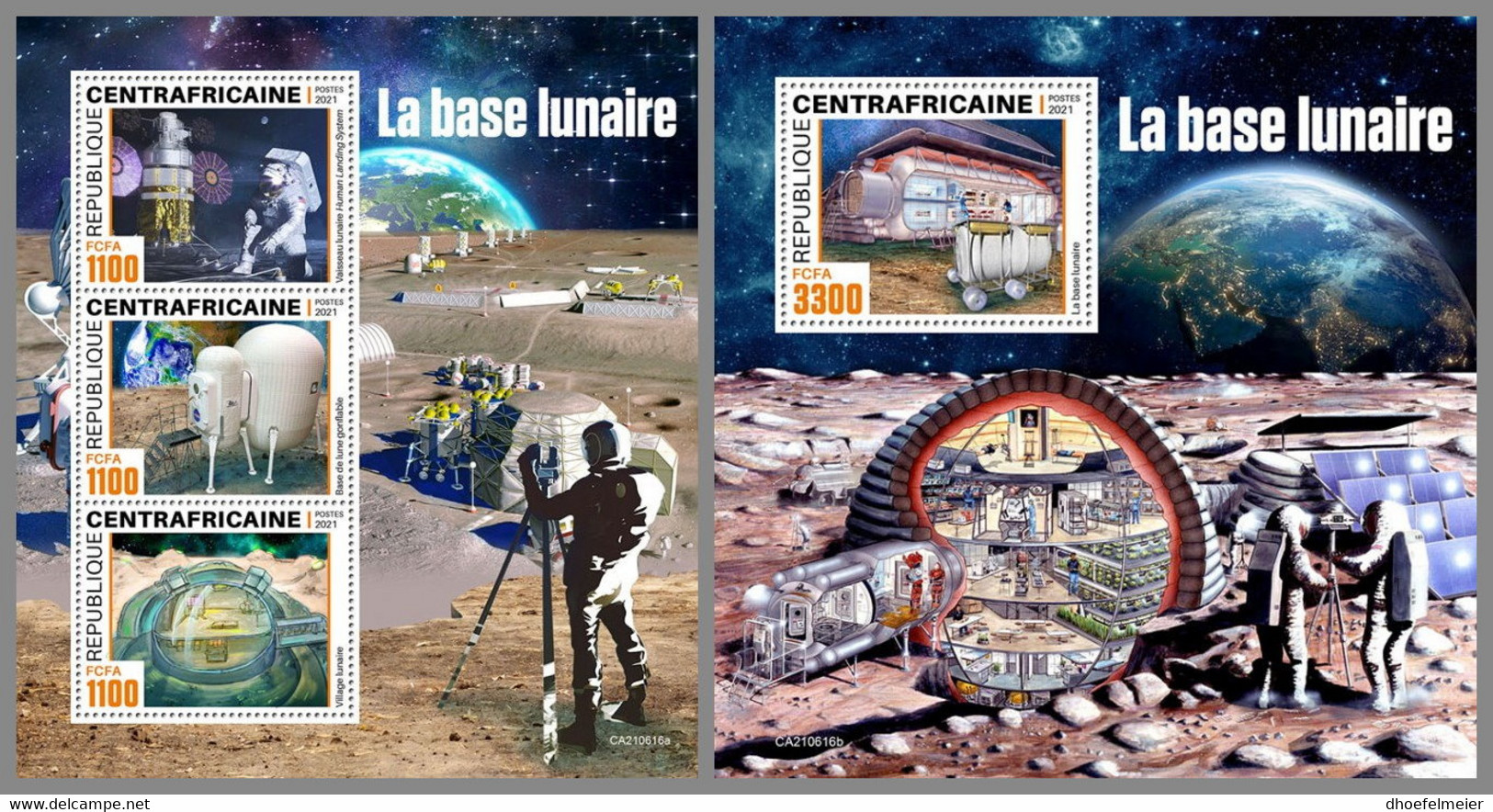 CENTRALAFRICA 2021 MNH Moonbase Mondbasis Space Raumfahrt M/S+S/S - OFFICIAL ISSUE - DHQ2202 - Africa