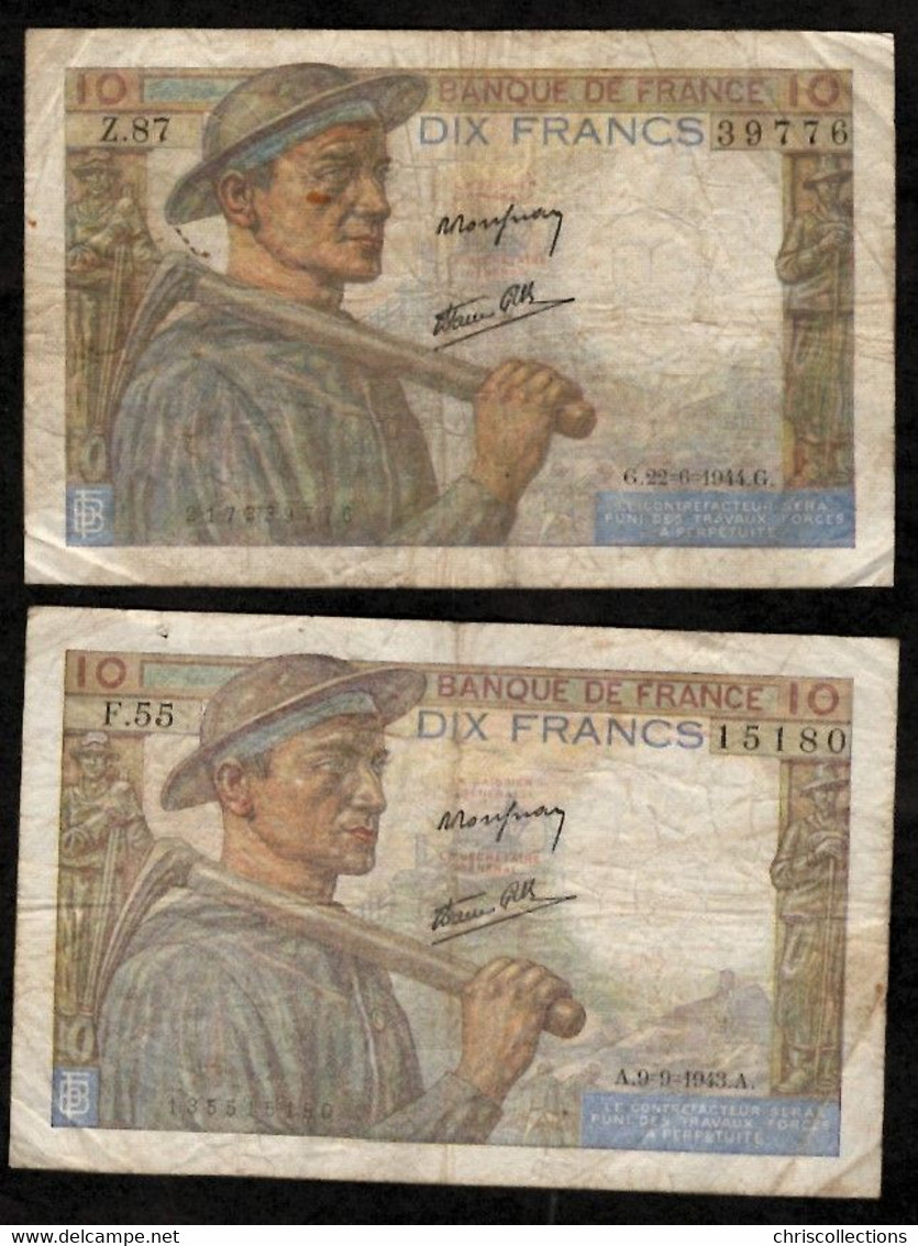 FRANCE - Lot De 2 X 10F MINEUR - TB- - 10 F 1941-1949 ''Mineur''