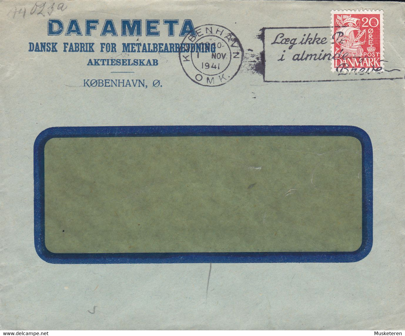 Denmark DAFAMETA, KØBENHAVN 1941 Cover Brief P & T KONTROLERET Censor Zensur Label Karavelle Stamp (2 Scans) - Variétés Et Curiosités