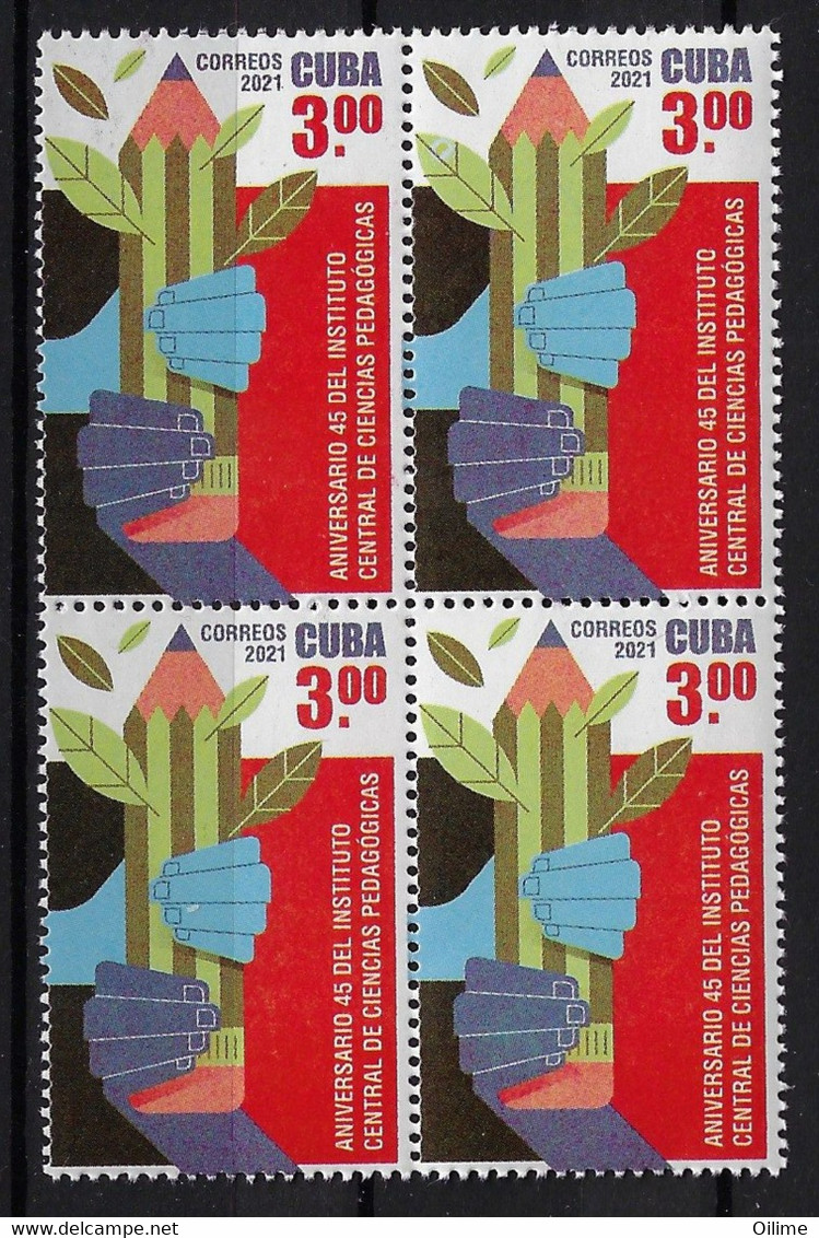 CUBA 2021. ANIVERSARIO INSTITUTO DE CIENCIAS PEDAGÓGICAS. BLOQUE DE CUATRO. MNH - Neufs