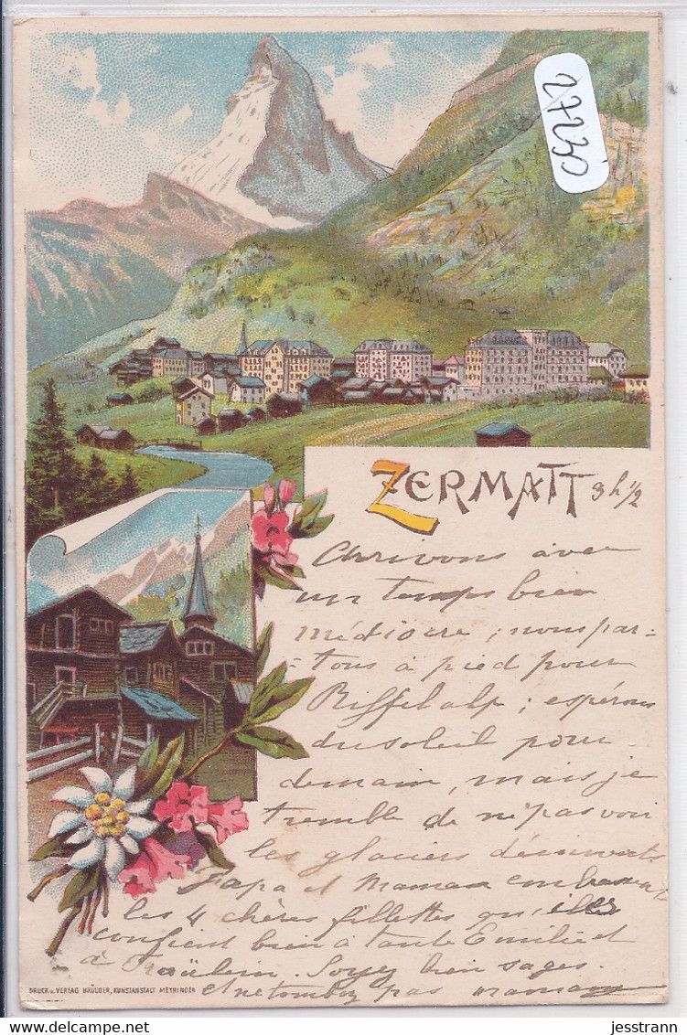 VS- ZERMATT- BELLE LITHO ECRITE EN 1898 - Zermatt