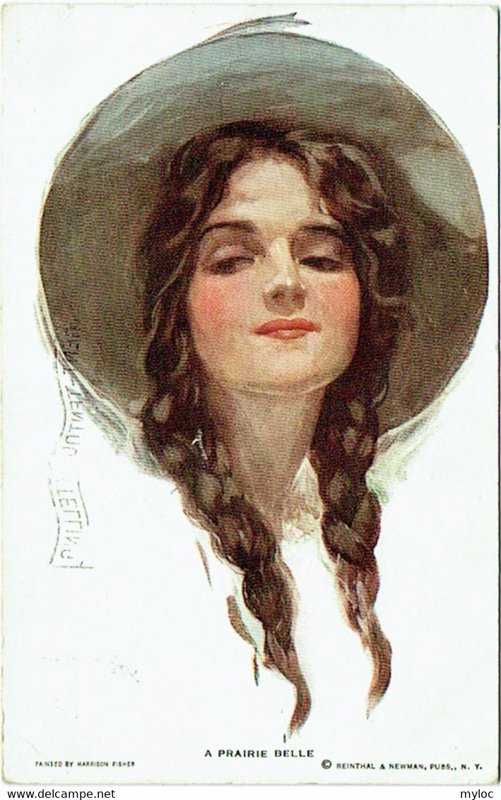 Illustrateur : FISCHER, Harrisson. Jeune Femme Et Chapeau. "A Prairie Belle". - Fisher, Harrison