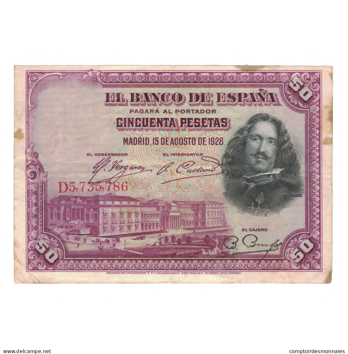 Billet, Espagne, 50 Pesetas, 1928, 1928-08-15, KM:75b, TB+ - 50 Peseten