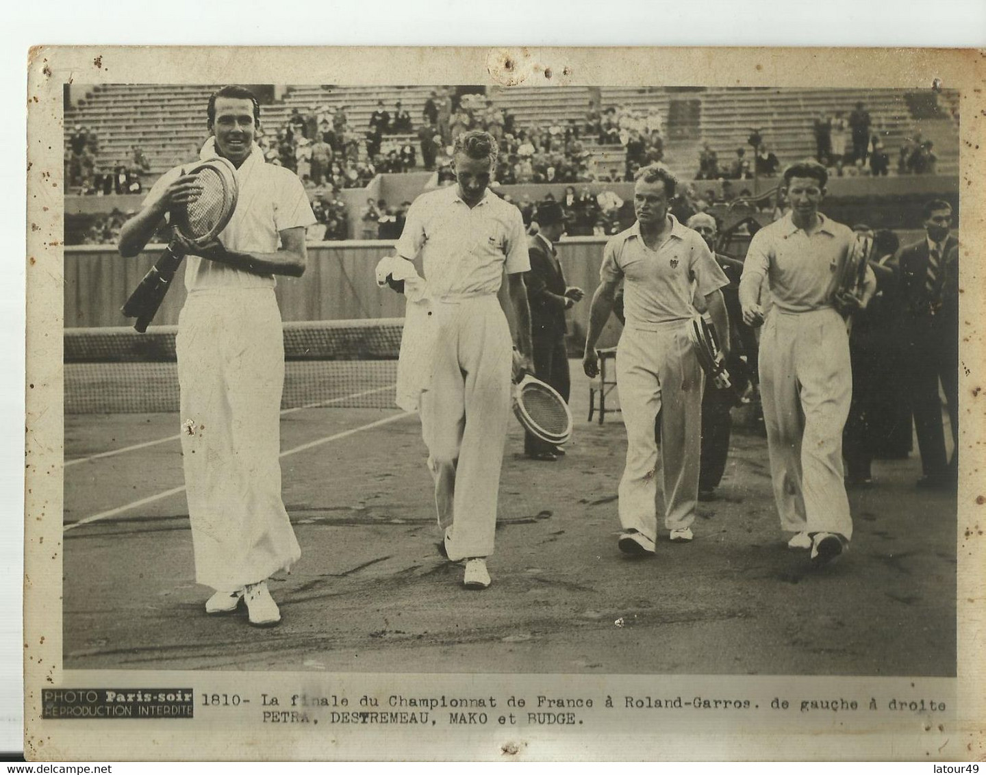 FINALE DU CHAMPIONNAT FRANCE ROLAND GARROS DE GAUCHE A DROITE PETRA.DESTREMEAU.MAKO. BUDGE 15  X 20 Cm  LES ANNEES 1960 - Otros & Sin Clasificación