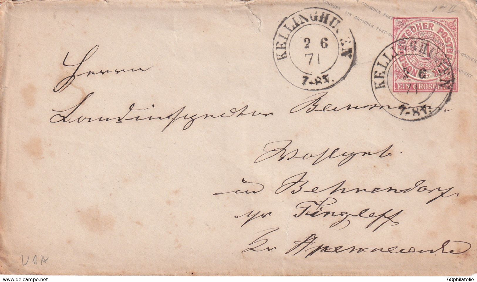 NORDDEUTSCHER BUND 1871 LETTRE DE KELLINHUSEN - Postwaardestukken