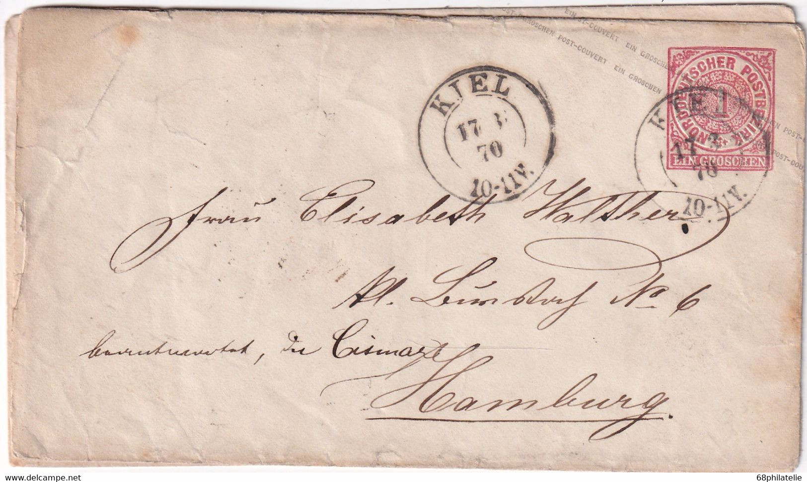 NORDDEUTSCHER BUND 1870 LETTRE DE KIEL - Postal  Stationery