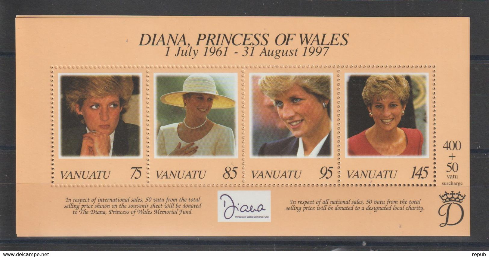 Vanuatu 1998 Hommage à Diana BF 31 ** MNH - Vanuatu (1980-...)