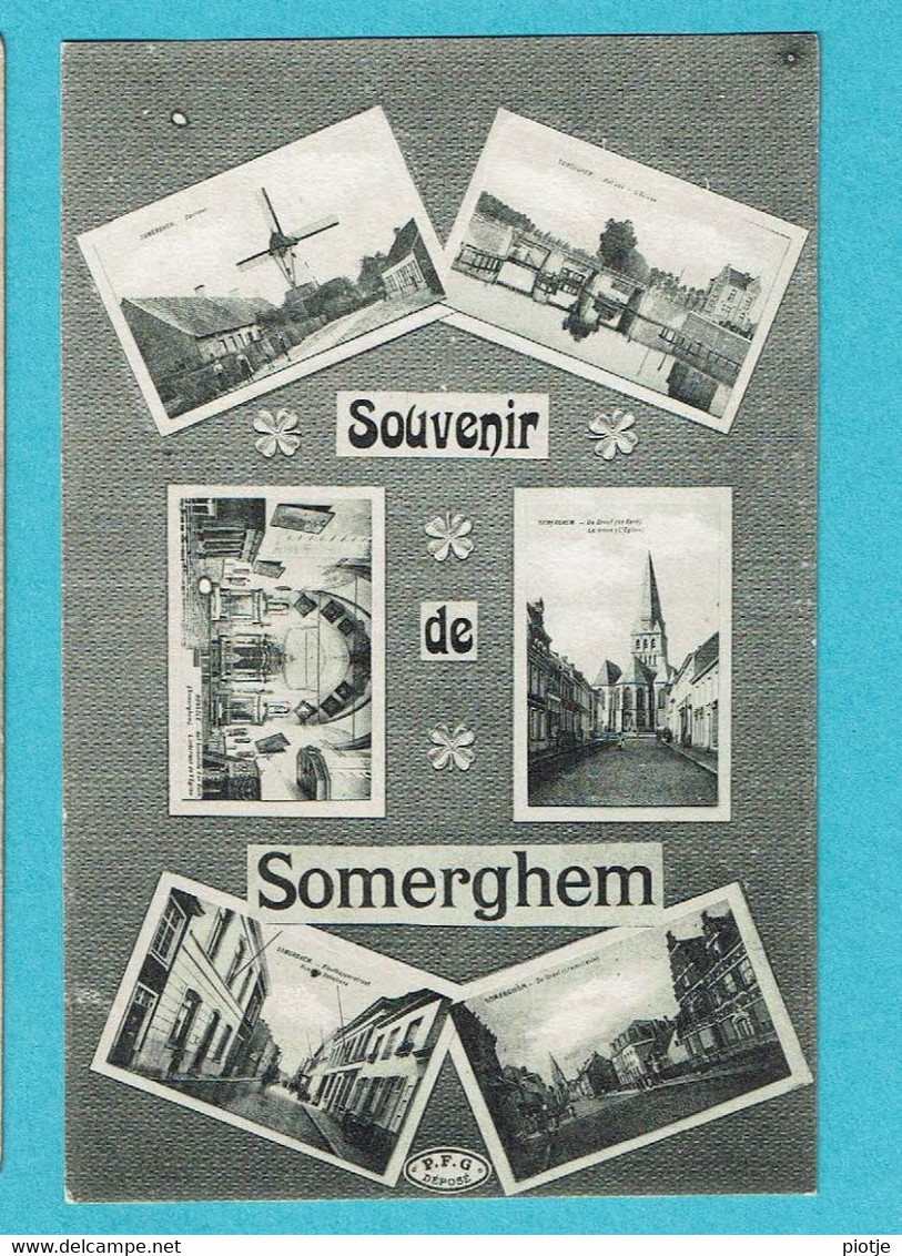 * Zomergem - Somergem (Lievegem - Oost Vlaanderen) * (P.F.G. Déposé) Souvenir De Somerghem, église, écluse, Moulin - Zomergem