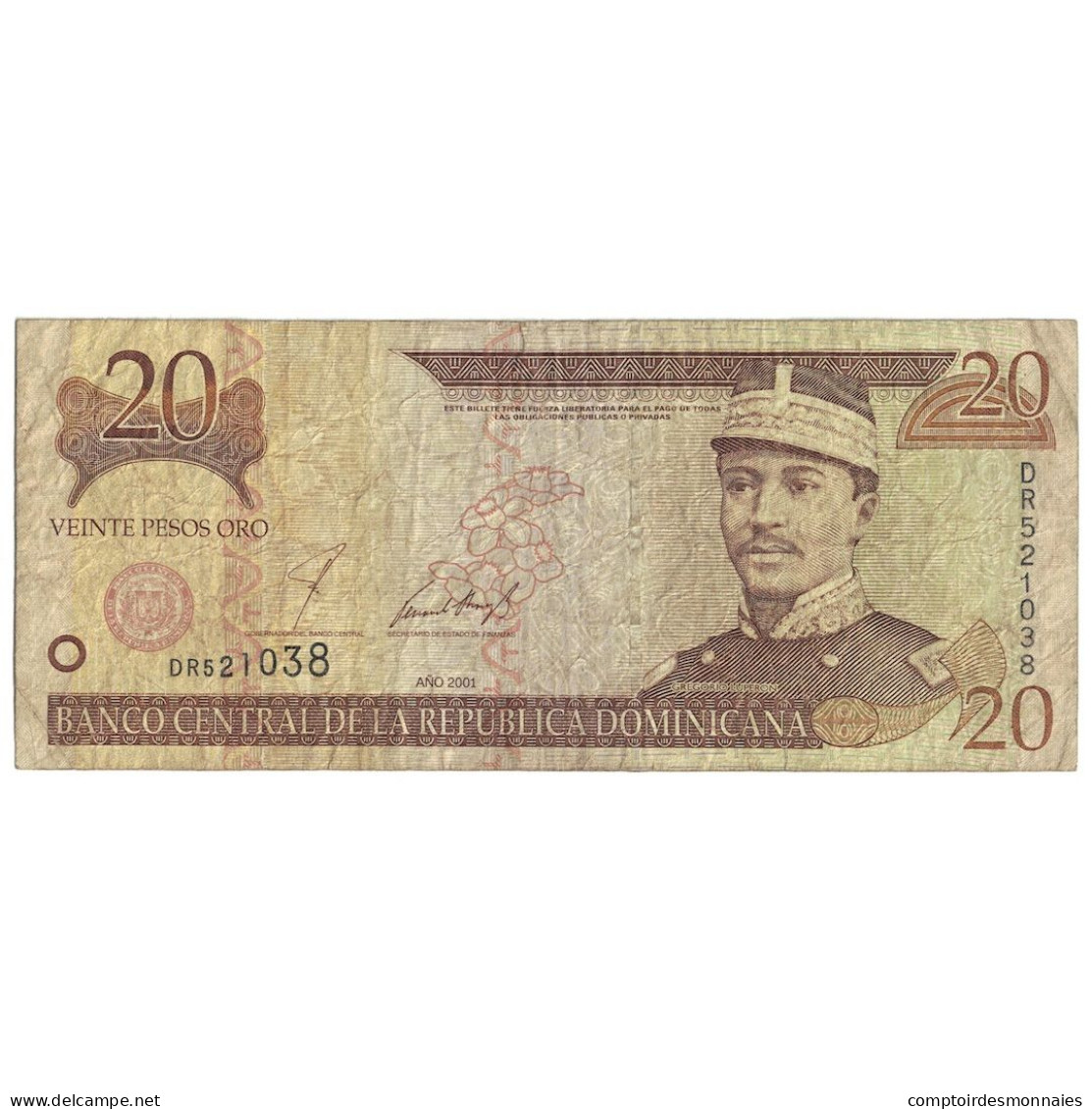 Billet, Dominican Republic, 20 Pesos Oro, 2001, KM:166b, B+ - Dominicana