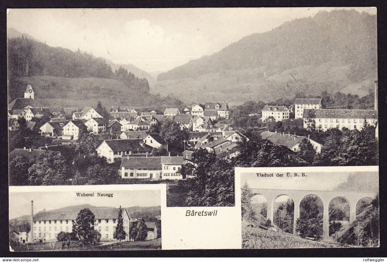 1909 Gelaufene AK Aus Bäretswil, 4 Bildrig, Mit Weberei Neuegg. Viadukt Der Uerikon-Bauma-Bahn. - Bäretswil