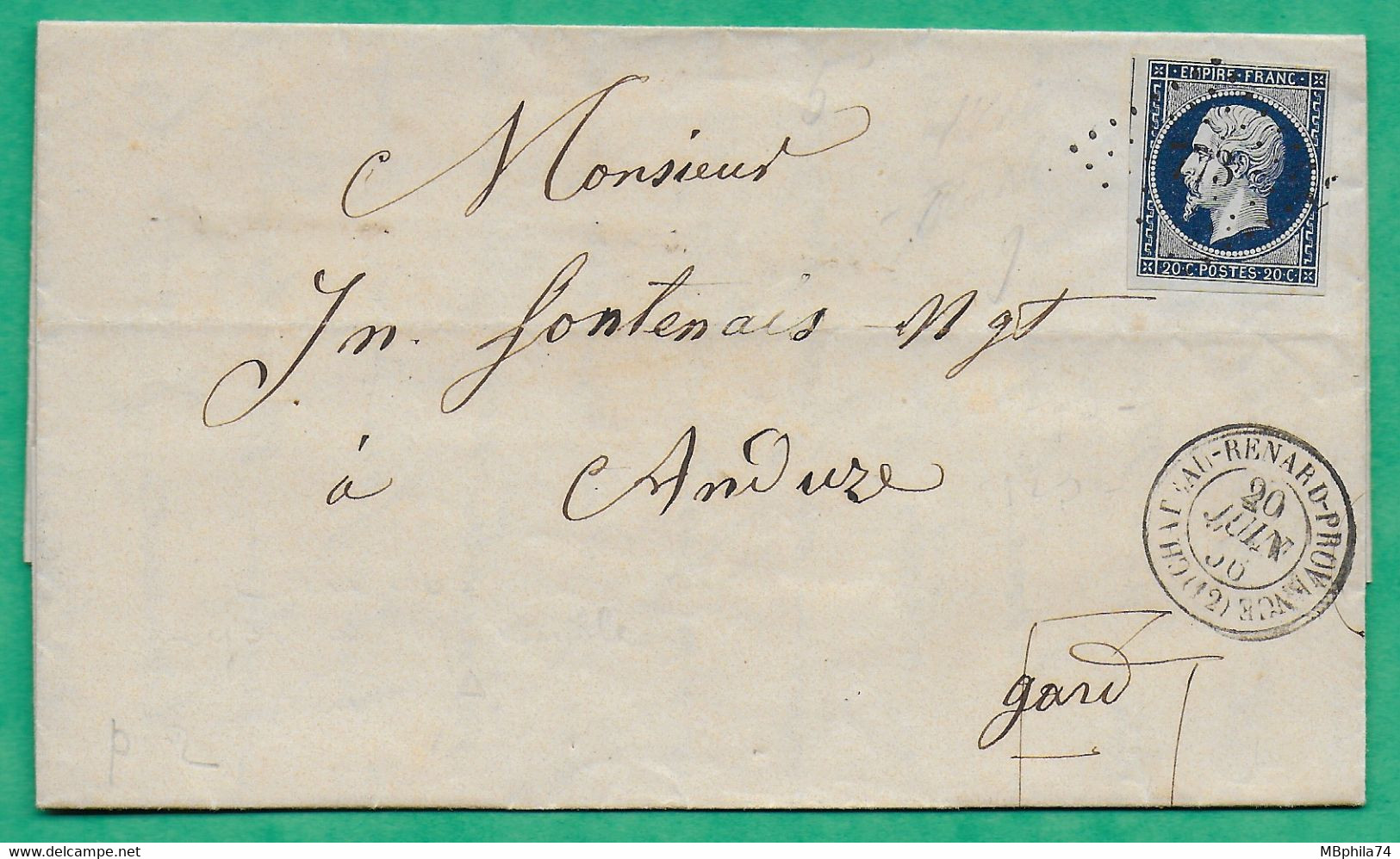 N°14 PC 773 CHATEAU RENARD PROVENCE BOUCHES DU RHONE POUR ANDUZE GARD 1856 LETTRE COVER FRANCE - 1849-1876: Classic Period