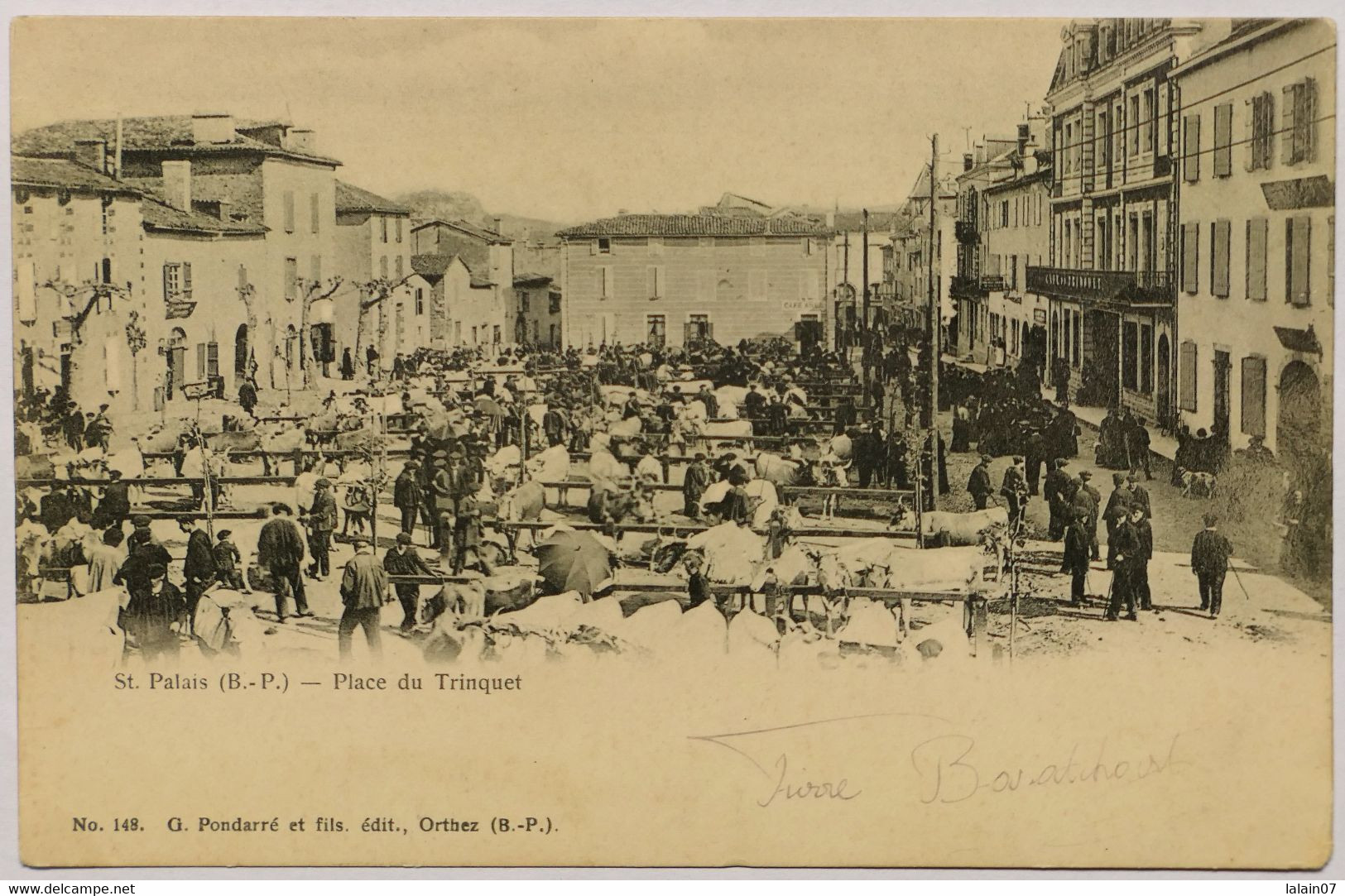 C. P. A. : 64 : Saint-Palais : Place Du Trinquet, Un Jour De Marché Aux Bestiaux, Timbre En 1905 - Saint Palais