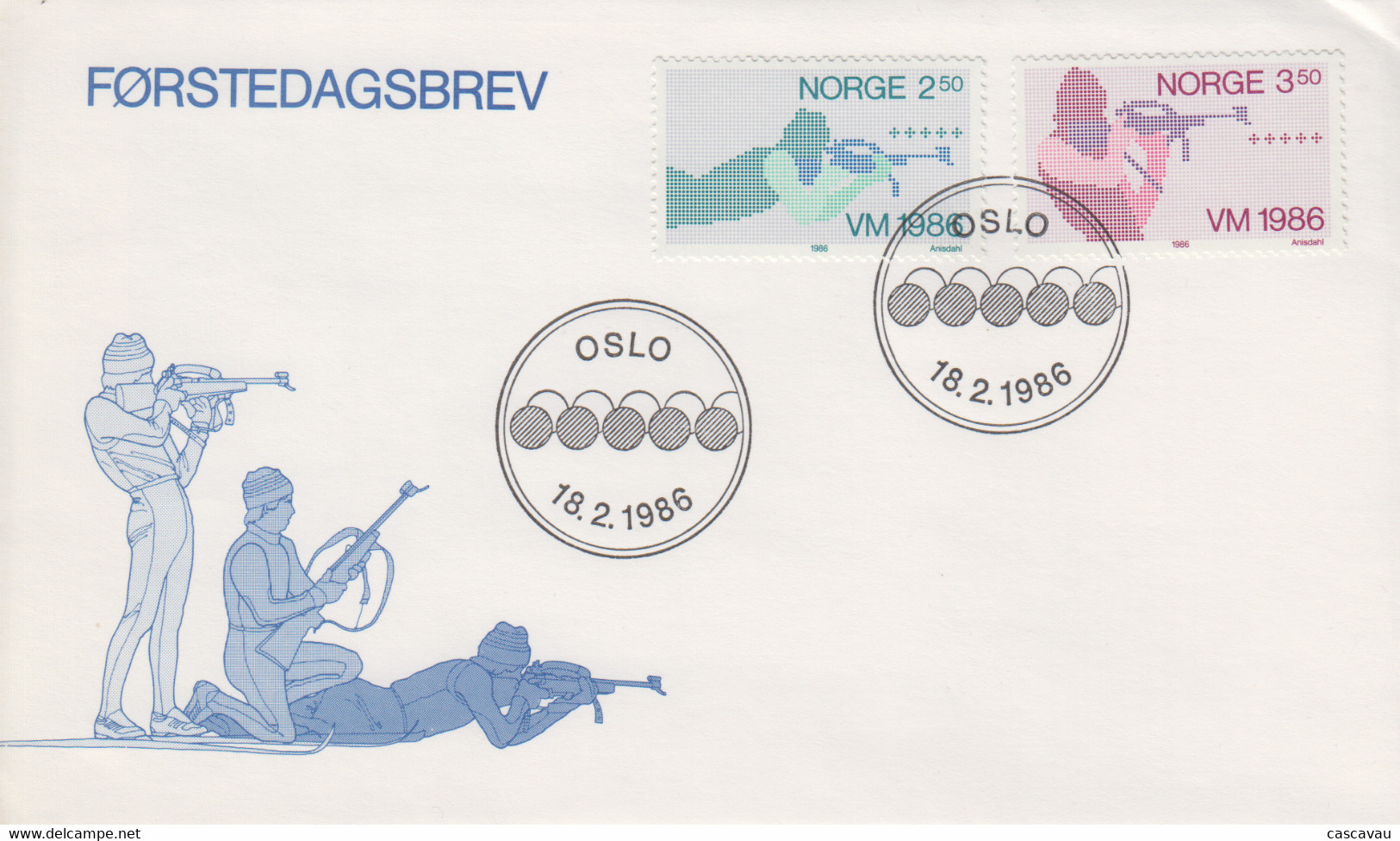 Enveloppe  FDC   1er   Jour   NORVEGE   Championnat  Du  Monde  De   Biathlon   1986 - FDC