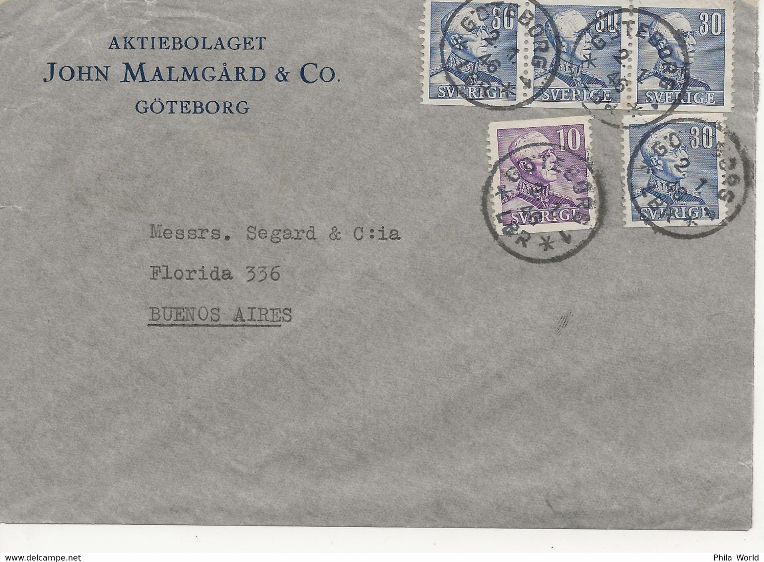 VOL AVION ACCIDENTE - 1946 SUEDE - ARGENTINE Avec Cachet AVION ATRASADO Départ GOTEBORG Air Mail Crash Cover - Cartas & Documentos