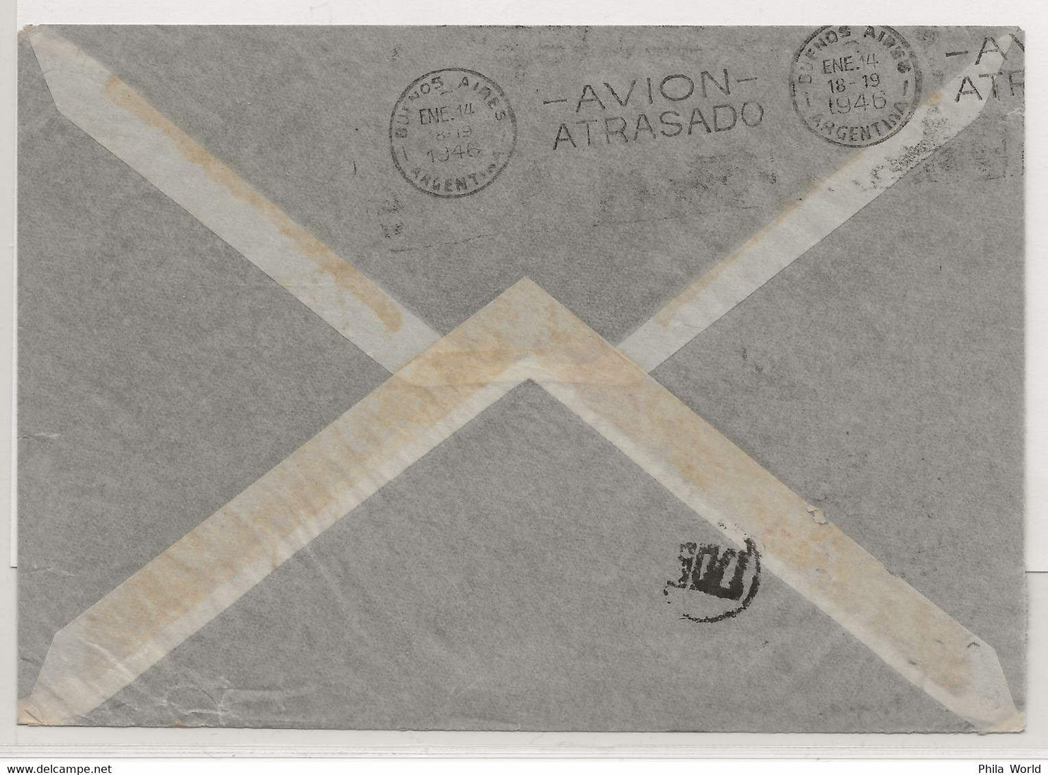 VOL AVION ACCIDENTE - 1946 SUEDE - ARGENTINE Avec Cachet AVION ATRASADO Départ GOTEBORG Air Mail Crash Cover - Covers & Documents