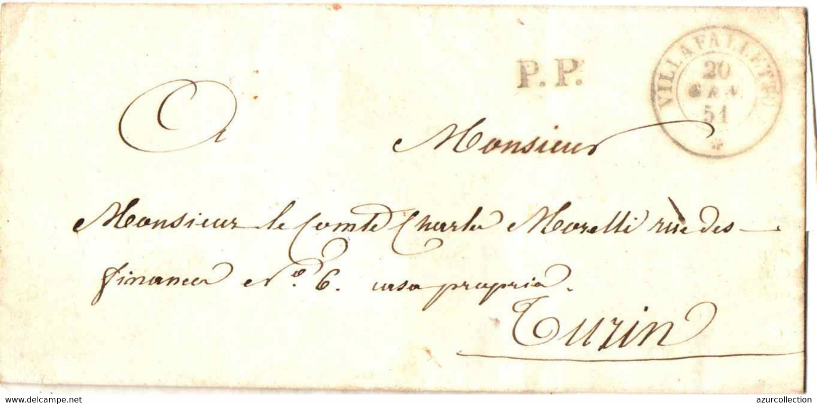 LETTRE  .PORT PAYE DE VILLAFALLETTO . 1851 - 1. ...-1850 Vorphilatelie