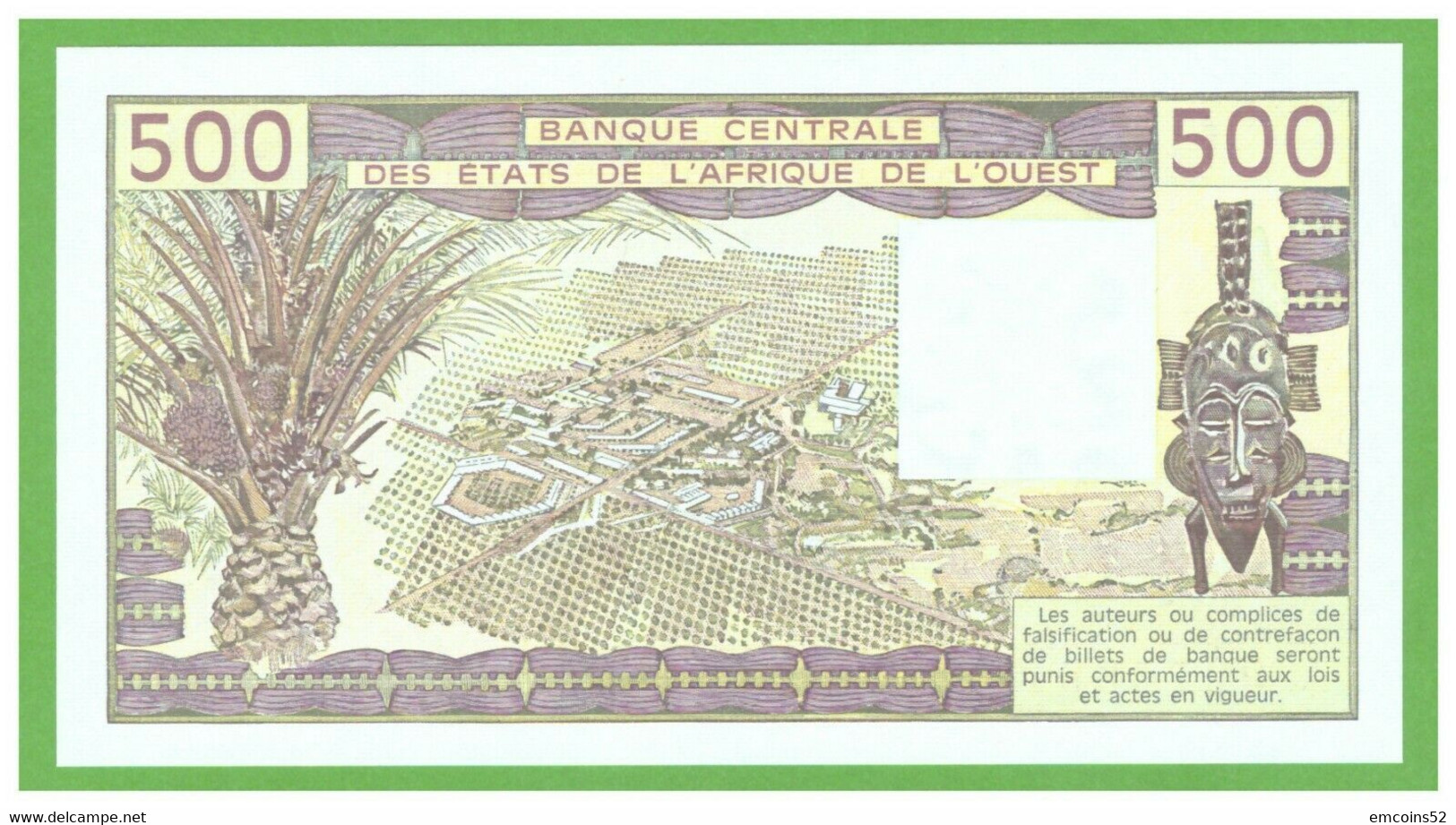 IVORY COAST W.A.S. 500 FRANCS 1986  P-106Aj UNC - Estados De Africa Occidental