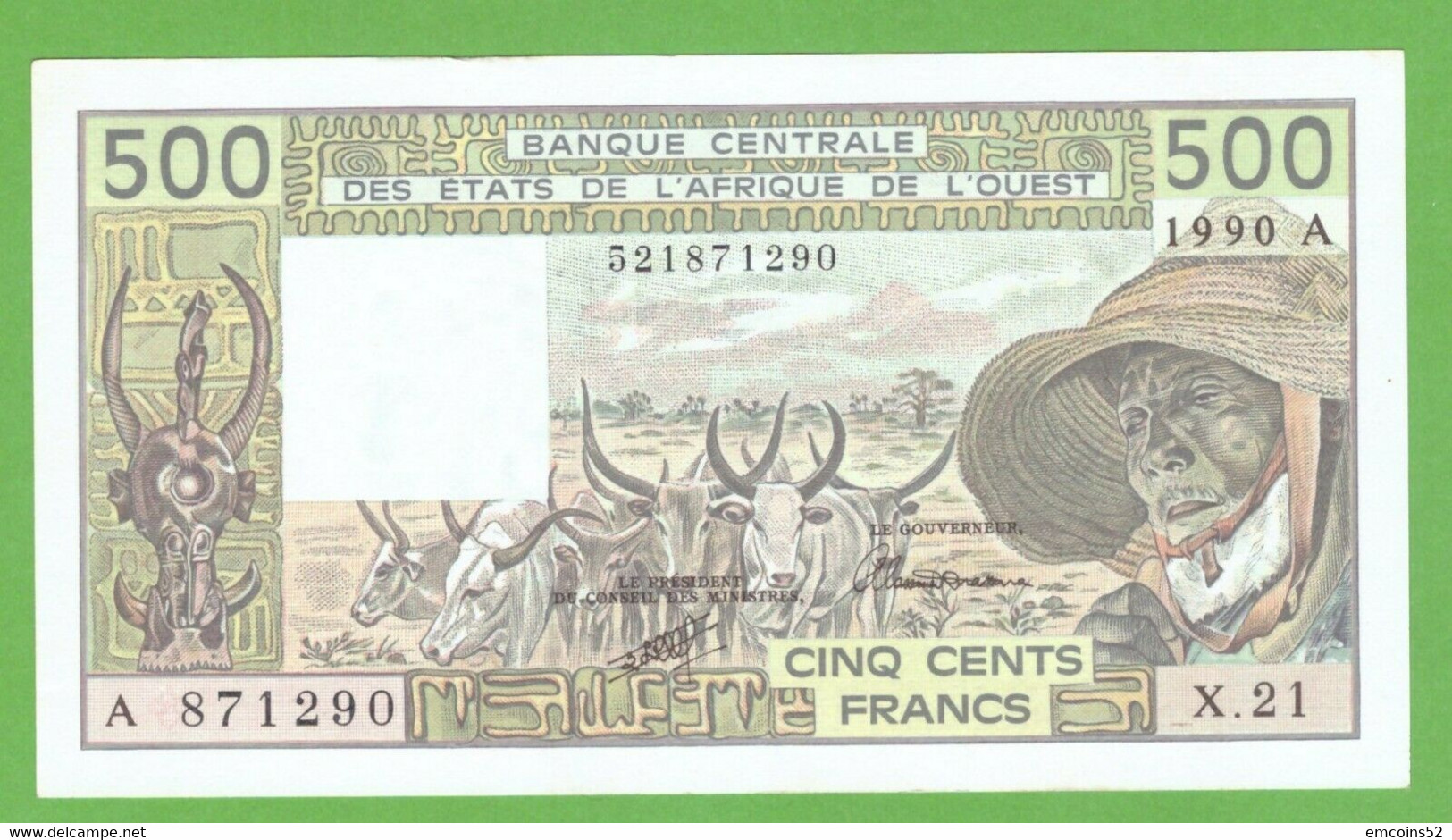 IVORY COAST W.A.S. 500 FRANCS 1990  P-106An ABOUT UNC - Estados De Africa Occidental