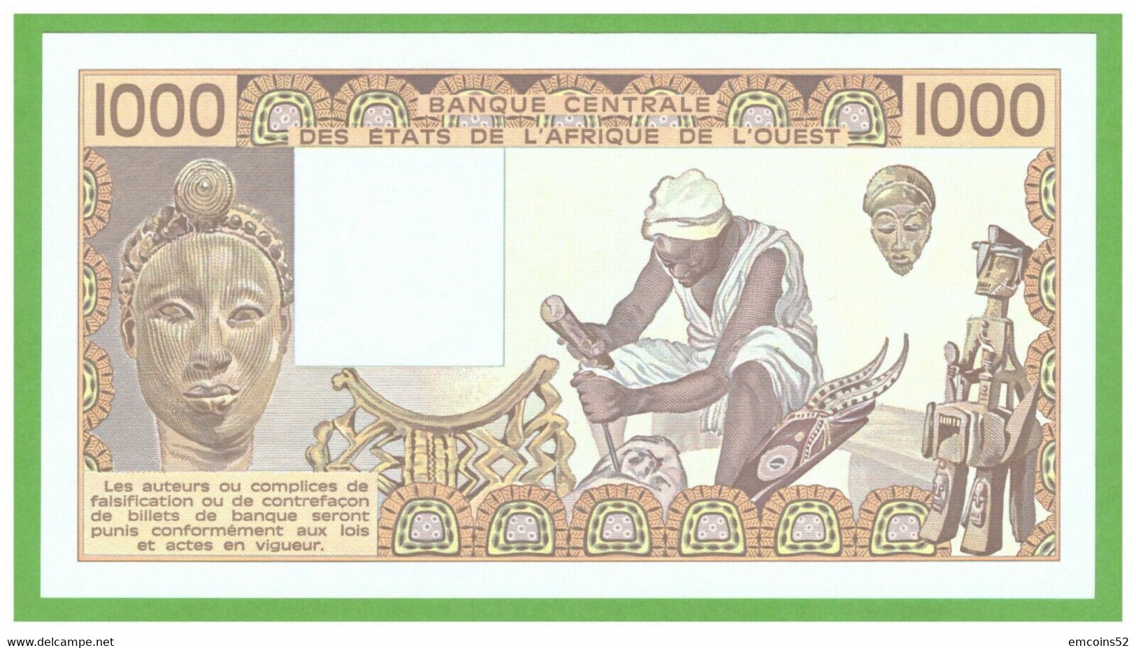 IVORY COAST W.A.S. 1000 FRANCS 1986  P-107Ag UNC - États D'Afrique De L'Ouest