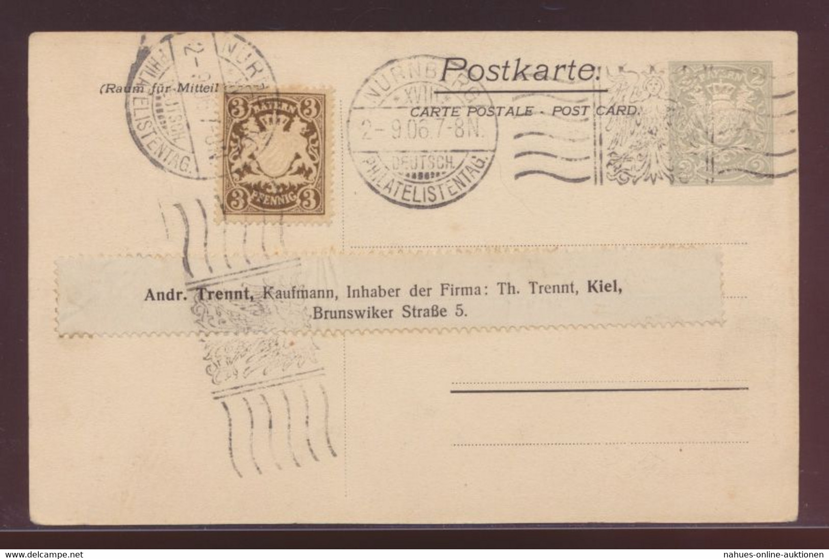 Bayern Privatganzsache Nürnberg Philatelie PP 10 C 4 03 Nach Kiel Sonderstempel - Other & Unclassified